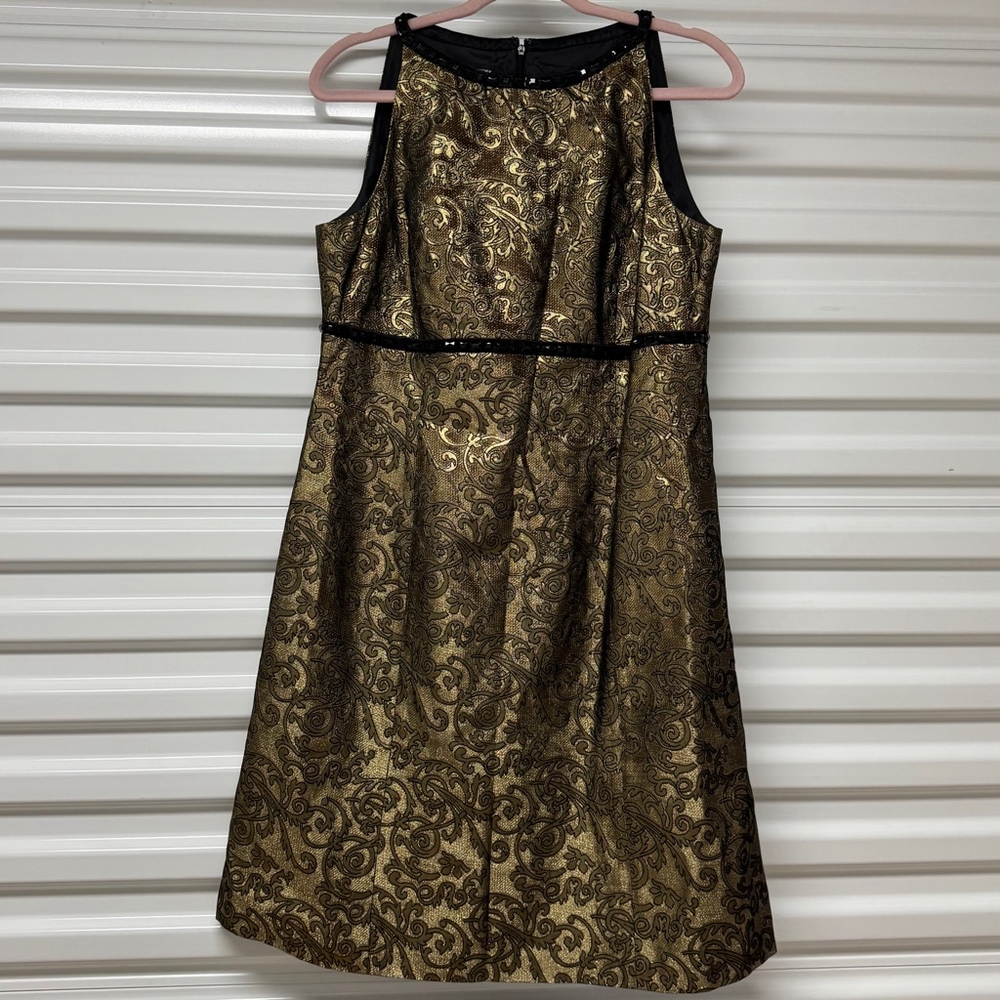 Jones New York Gold & Metallic Pattern Sleeveless Dress Size 12